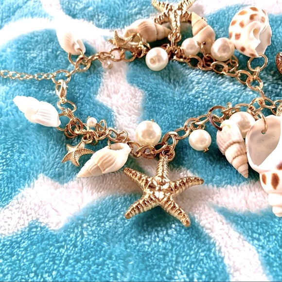 Gold Seashell Starfish Tropical Nautical Bracelet - Picture 2 of 2